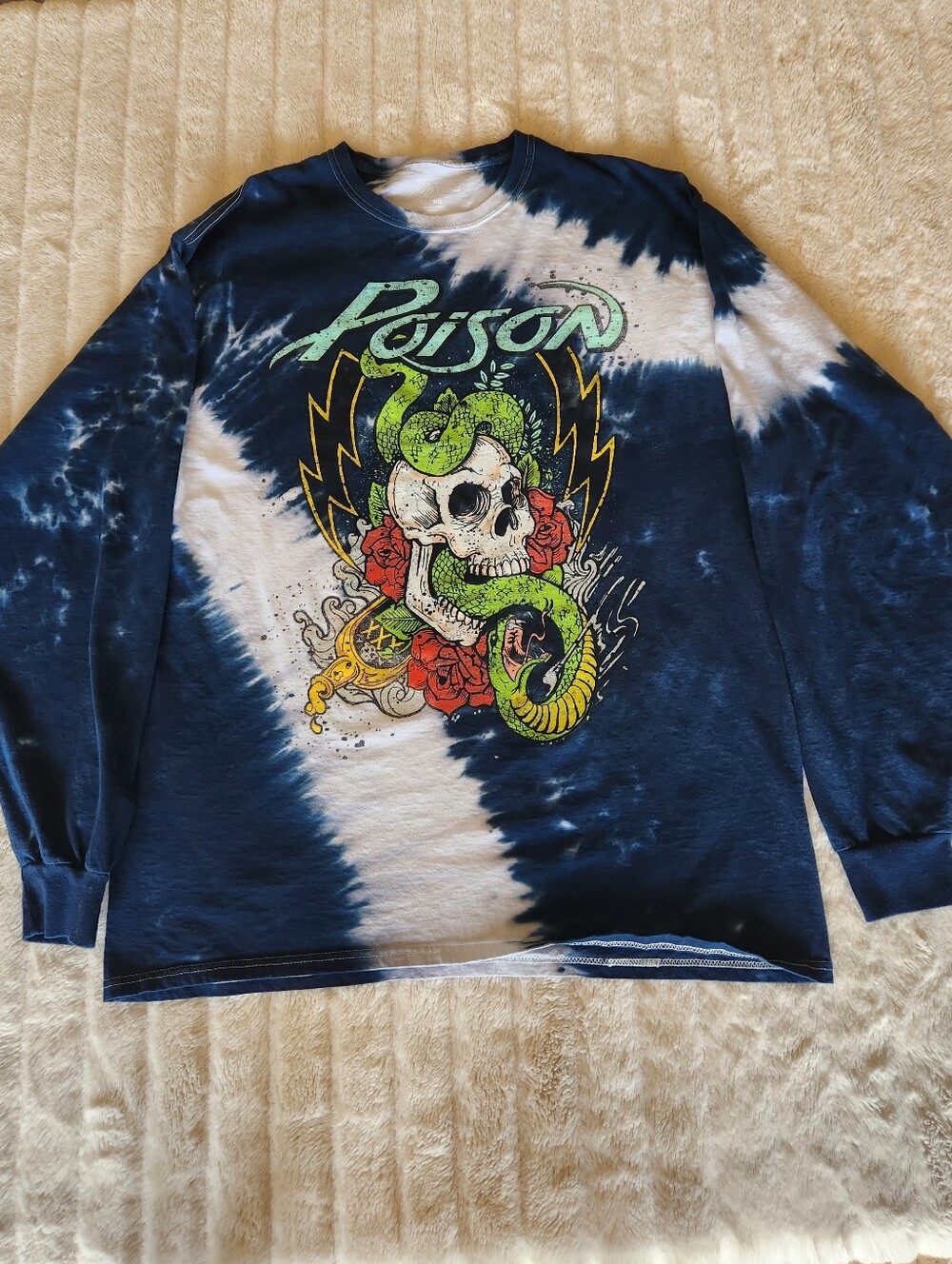 Poison Long Sleeved T Shirt Tie-Dye Blue/White with Bright Graphics Size X-Large